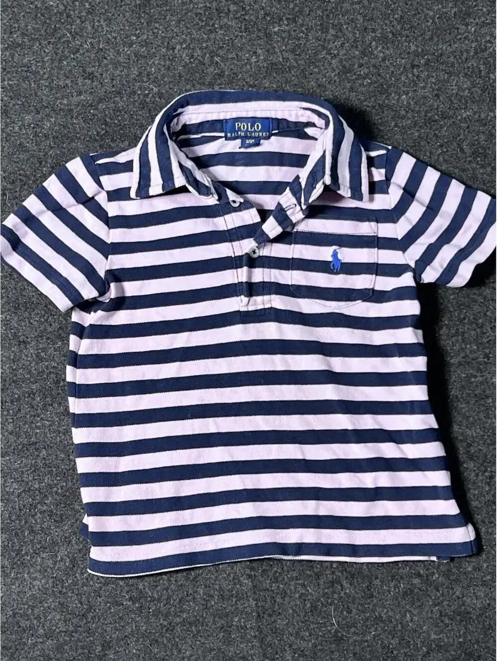 Polo Ralph Lauren Polo Shirt Girls 3T Pink Blue Stripe EUC S/S Cotton